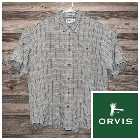 Orvis Shirt Mens‎ Size XL Casual Button Up Short Sleeve Checkered Black Grey - Picture 8 of 8